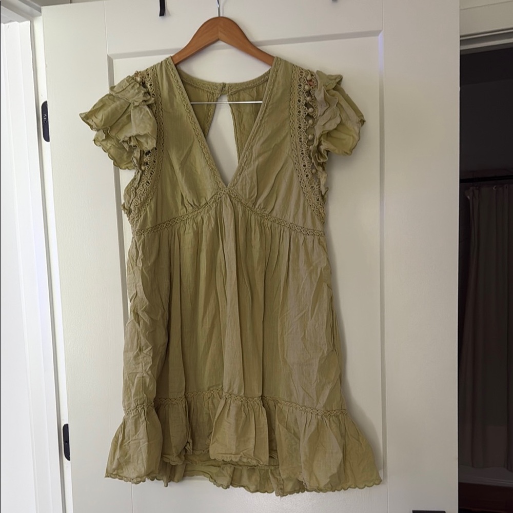 Anthropologie Olive Green Ruffle Dress